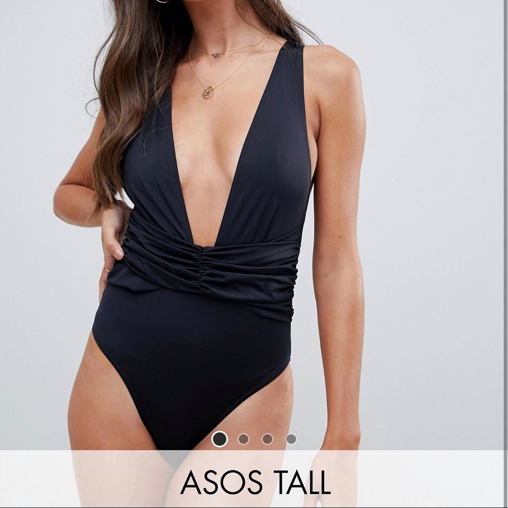 ASOS Plunge Ruched Front One Piece Tall